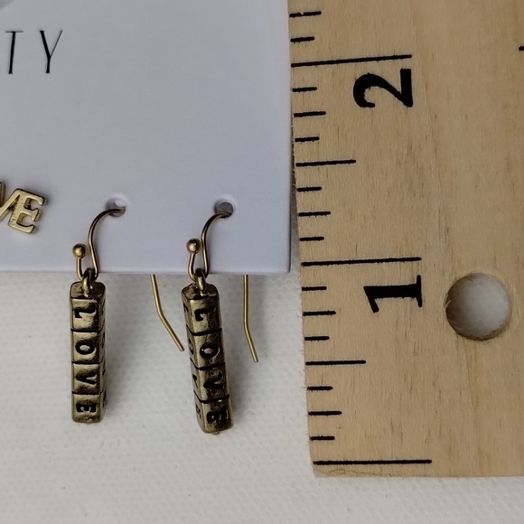 Set of 3 Earrings Love Hoop Gold Dangle Stud Fashion Jewelry Small Brass Resin - Picture 3 of 7